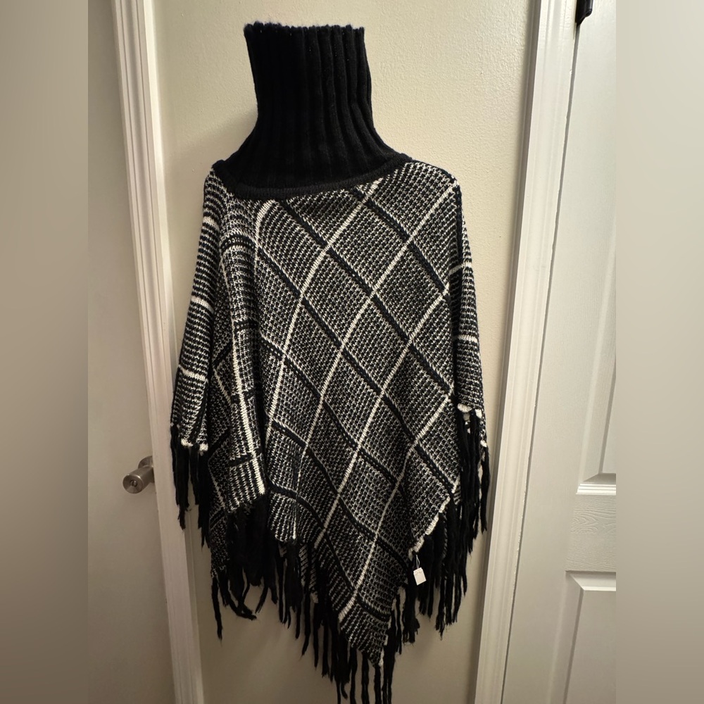 NWT - Black and White Turtleneck Poncho Sweater